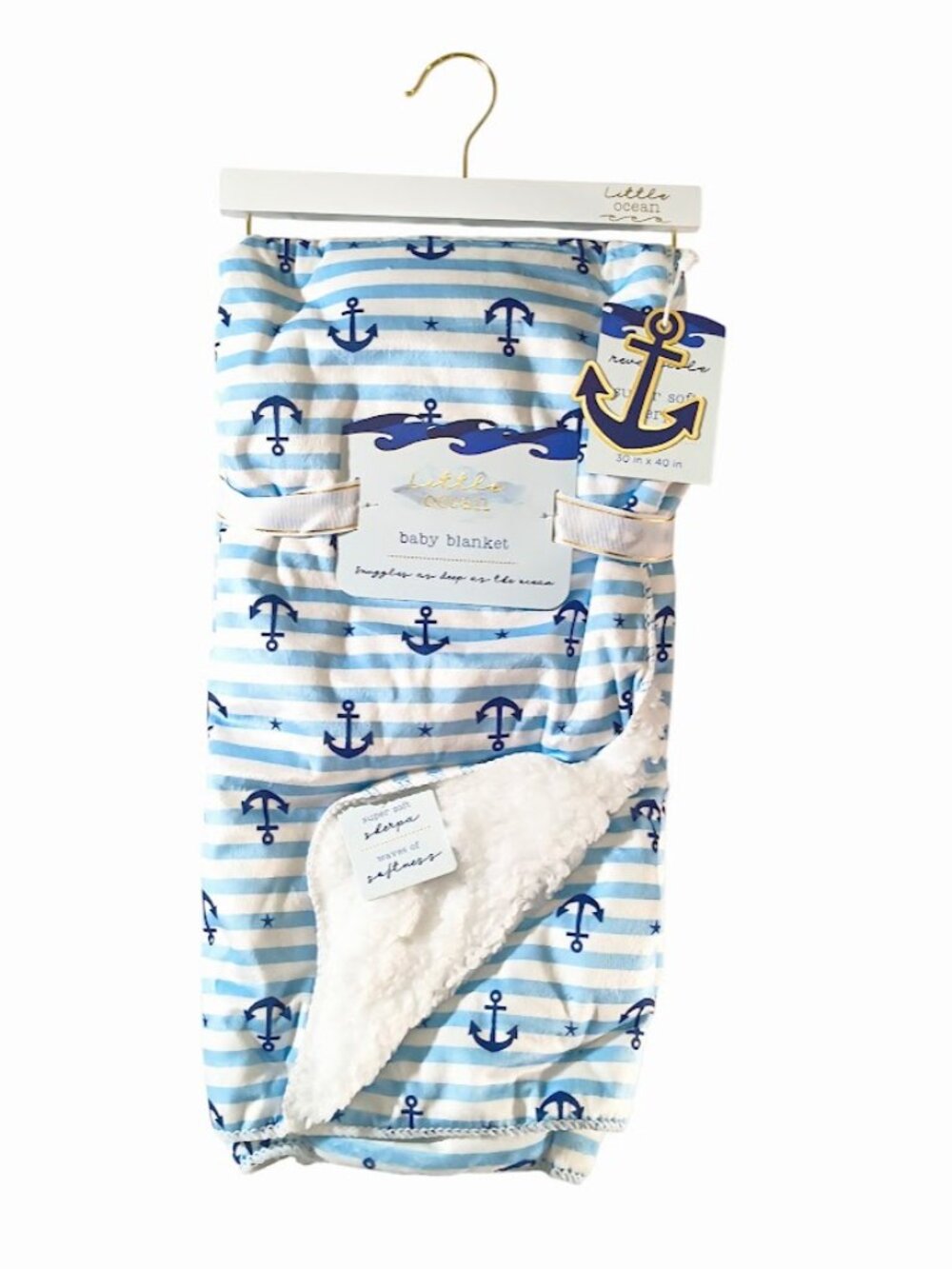 S.L. Home Fashions Little Ocean Anchor Sherpa Lovey Blanket Set 30" X 40" NEW